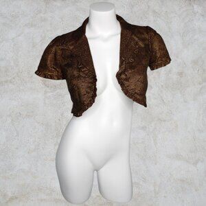 Rave Brand Vintage Crop Top Metallic Floral Accent Jacket with Large Button